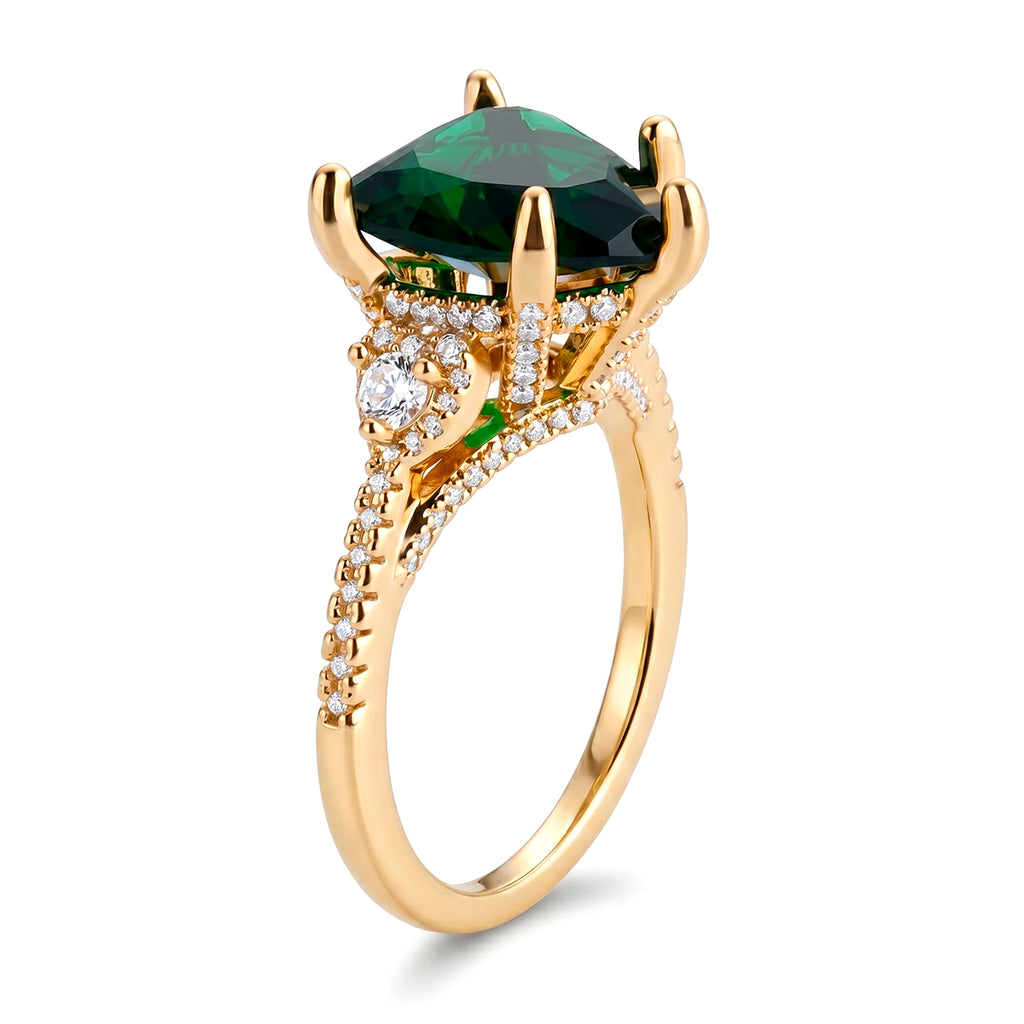 Grüner Kristall und Weißer Zirkonia Ring Nickelfreies Messing (Größe 18.00) 1.01 ct