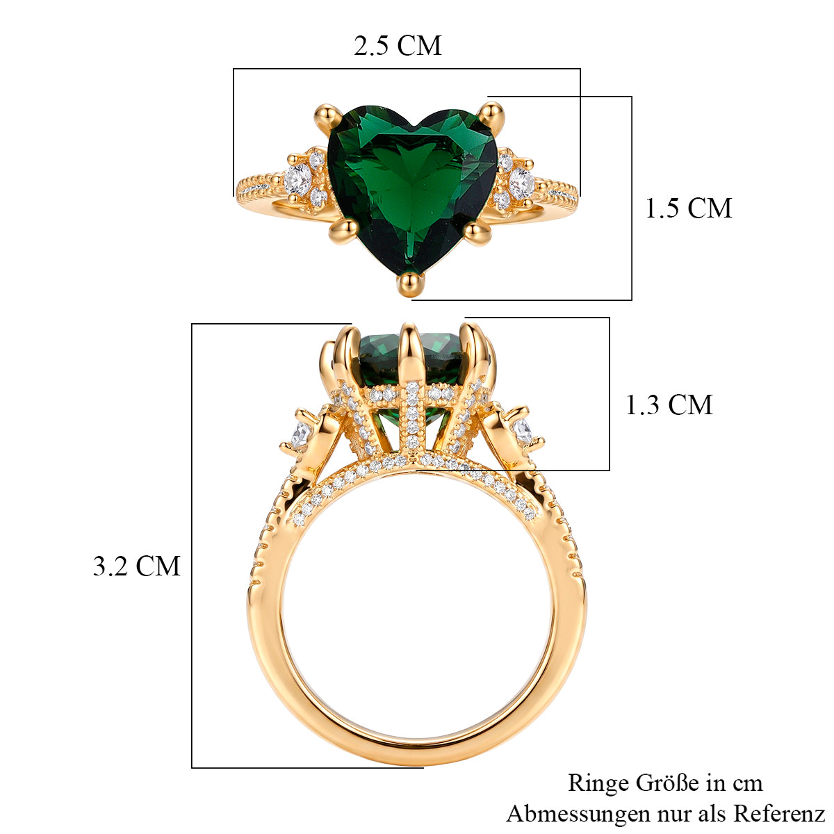 Grüner Kristall und Weißer Zirkonia Ring Nickelfreies Messing (Größe 18.00) 1.01 ct