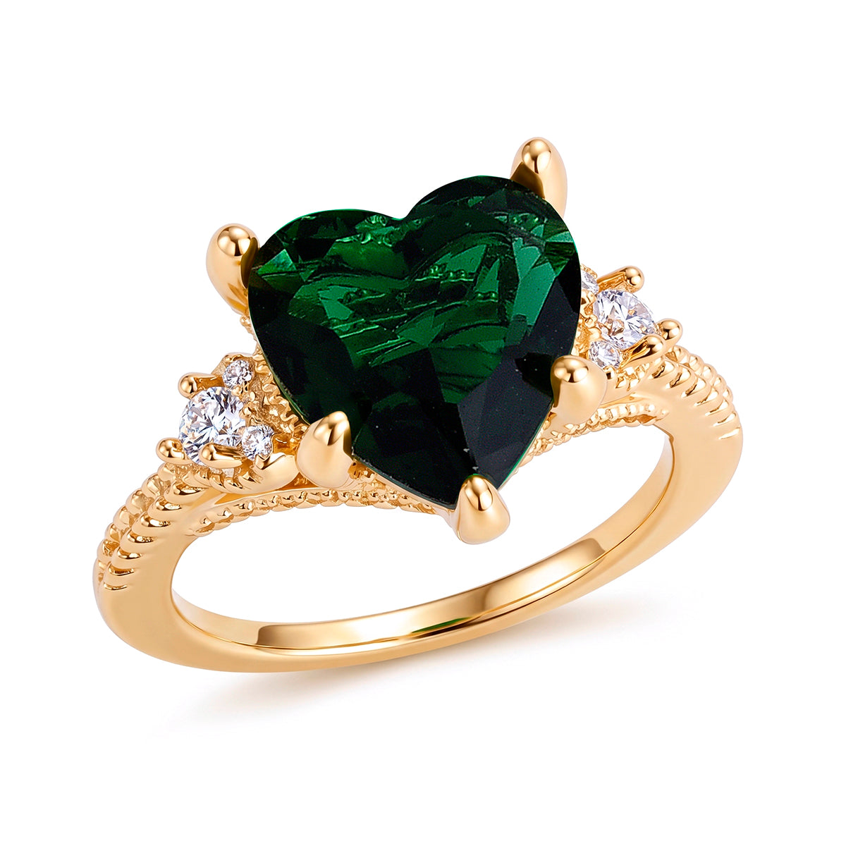 Grüner Kristall und Weißer Zirkonia Ring Nickelfreies Messing (Größe 18.00) 1.01 ct