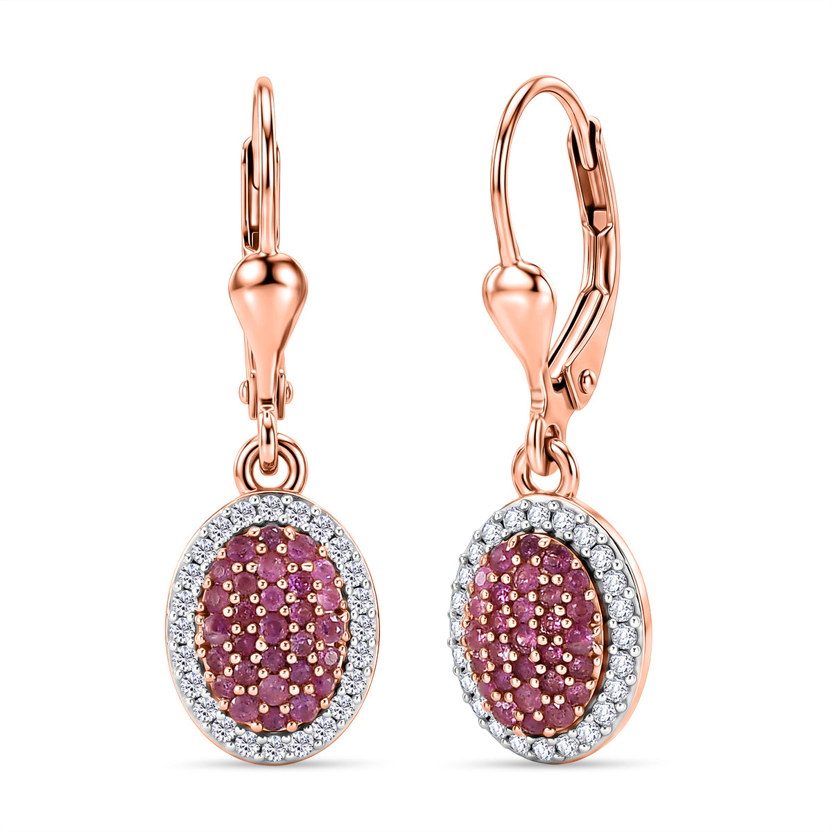 D'Joy Rosa Saphir, Weißer Zirkon Ohrringe 925 Silber 750 Roségold vermeil ca. 0,95 ct.