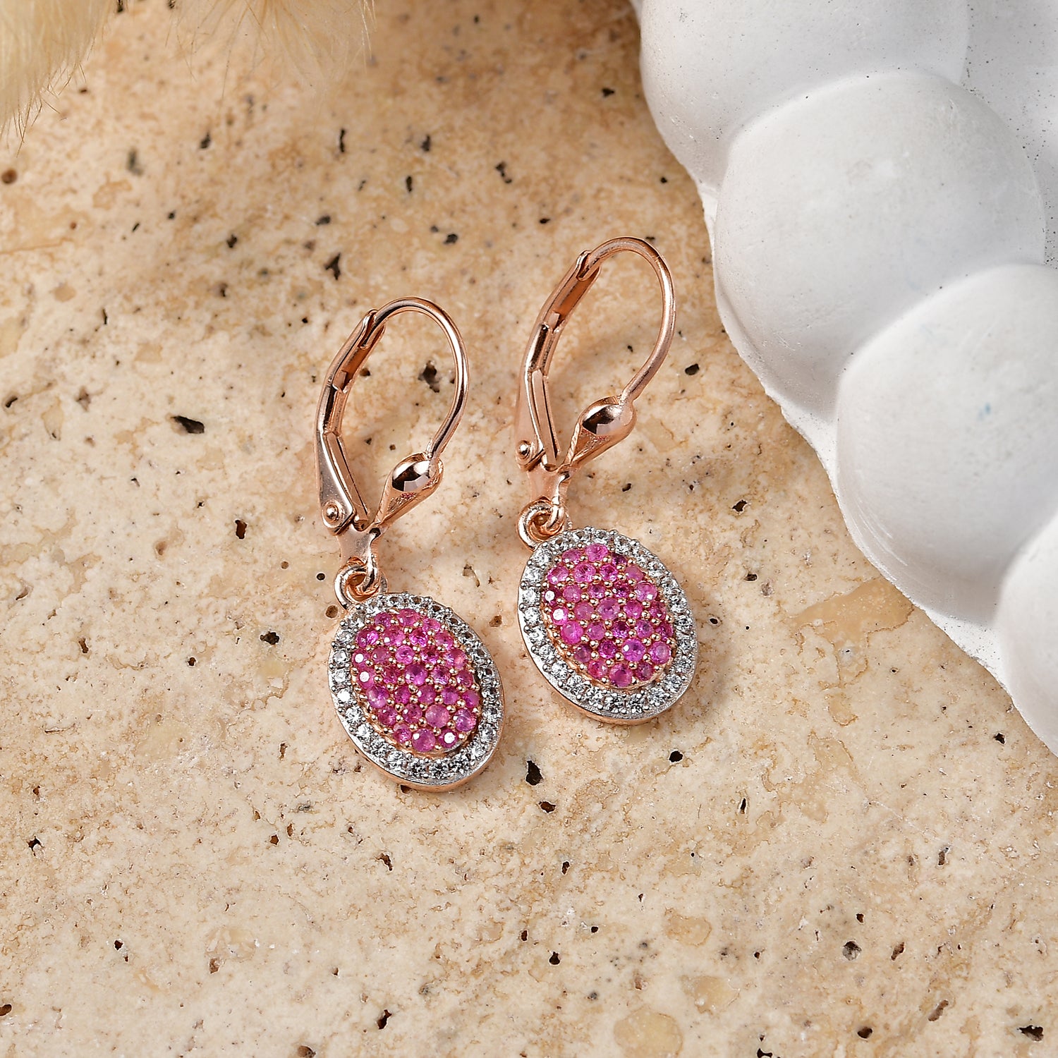 D'Joy Rosa Saphir und Zirkon Ohrringe, 925 Silber 750 Roségold Vermeil - 0,95 ct.