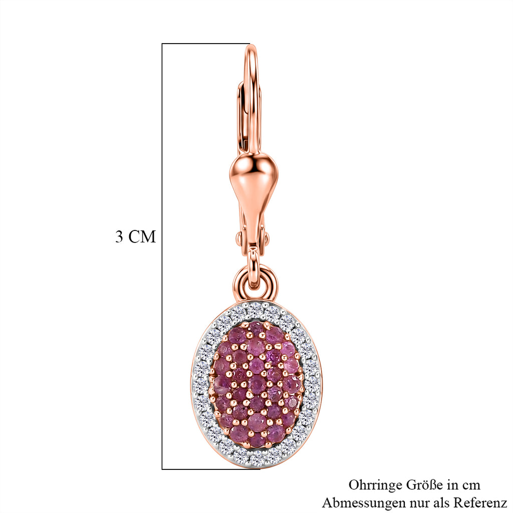 D'Joy Rosa Saphir, Weißer Zirkon Ohrringe 925 Silber 750 Roségold vermeil ca. 0,95 ct.