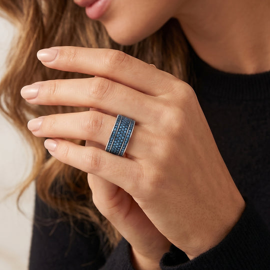 D'Joy Blauer Diamant Ring 925 Silber Rhodiniert (Größe 21.00) ca. 0,55 ct