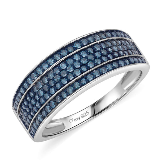 D'Joy Blauer Diamant Ring 925 Silber Rhodiniert (Größe 21.00) ca. 0,55 ct