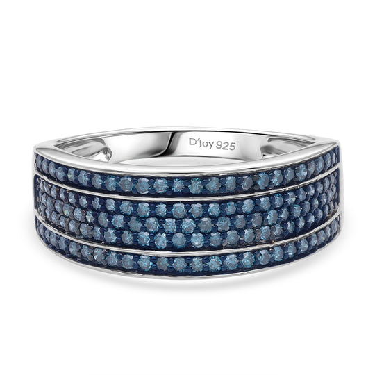 D'Joy Blauer Diamant Ring 925 Silber Rhodiniert (Größe 21.00) ca. 0,55 ct