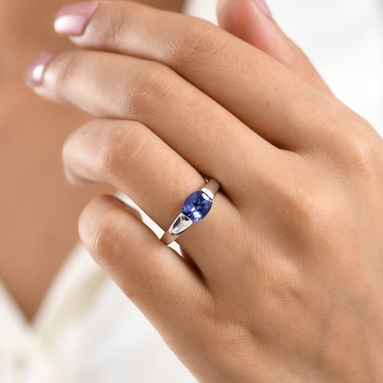 D'Joy Sehr Seltener Tansanit Ring 925 Silber Rhodiniert (Größe 21.00) ca. 1.65 ct