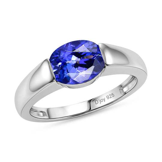 D'Joy Sehr Seltener Tansanit Ring 925 Silber Rhodiniert (Größe 21.00) ca. 1.65 ct