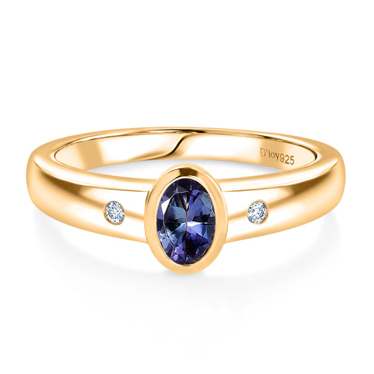 D'Joy Pfau Tansanit, Moissanit Ring 925 Silber 750 Gelbgold vermeil (Größe 21.00) ca. 0,49 ct