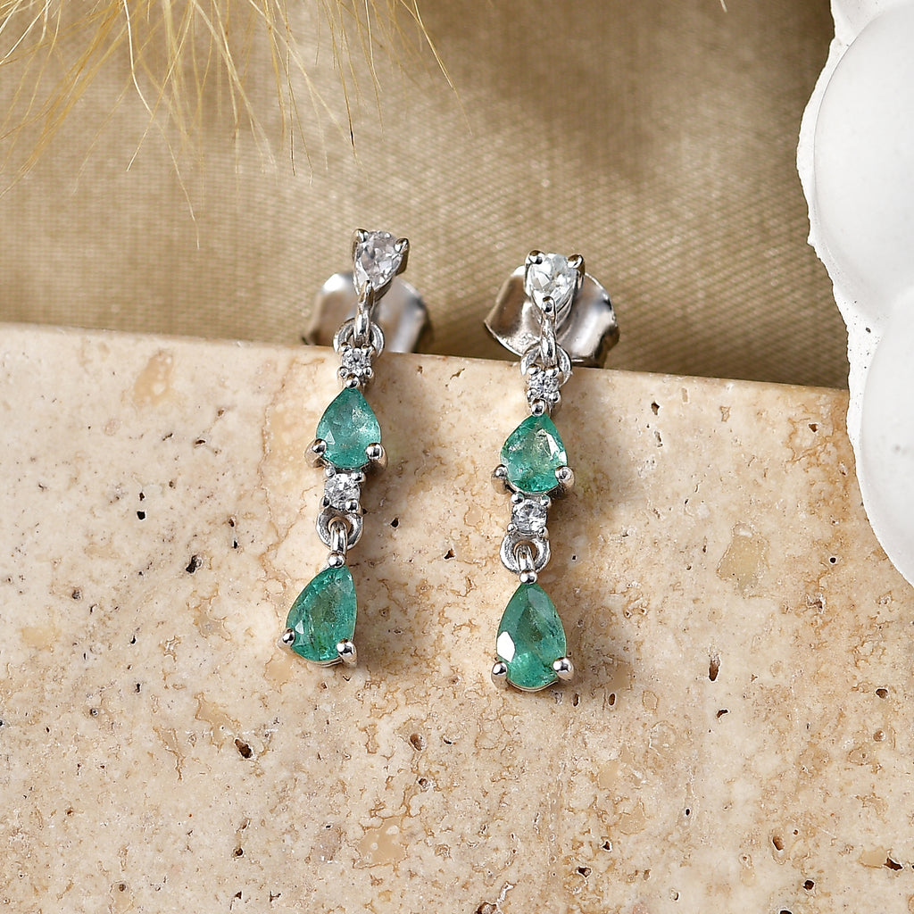 D'Joy AAA Kagem Sambischer Smaragd Ohrringe 925 Silber Rhodiniert ca. 1,09 ct.