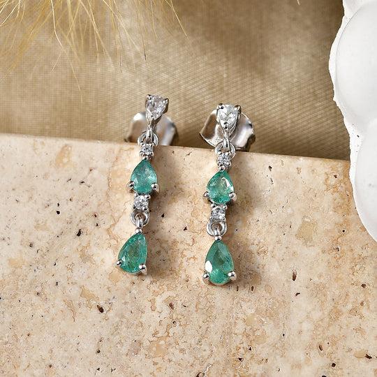 D'Joy AAA Kagem Sambischer Smaragd Ohrringe 925 Silber Rhodiniert ca. 1,09 ct.
