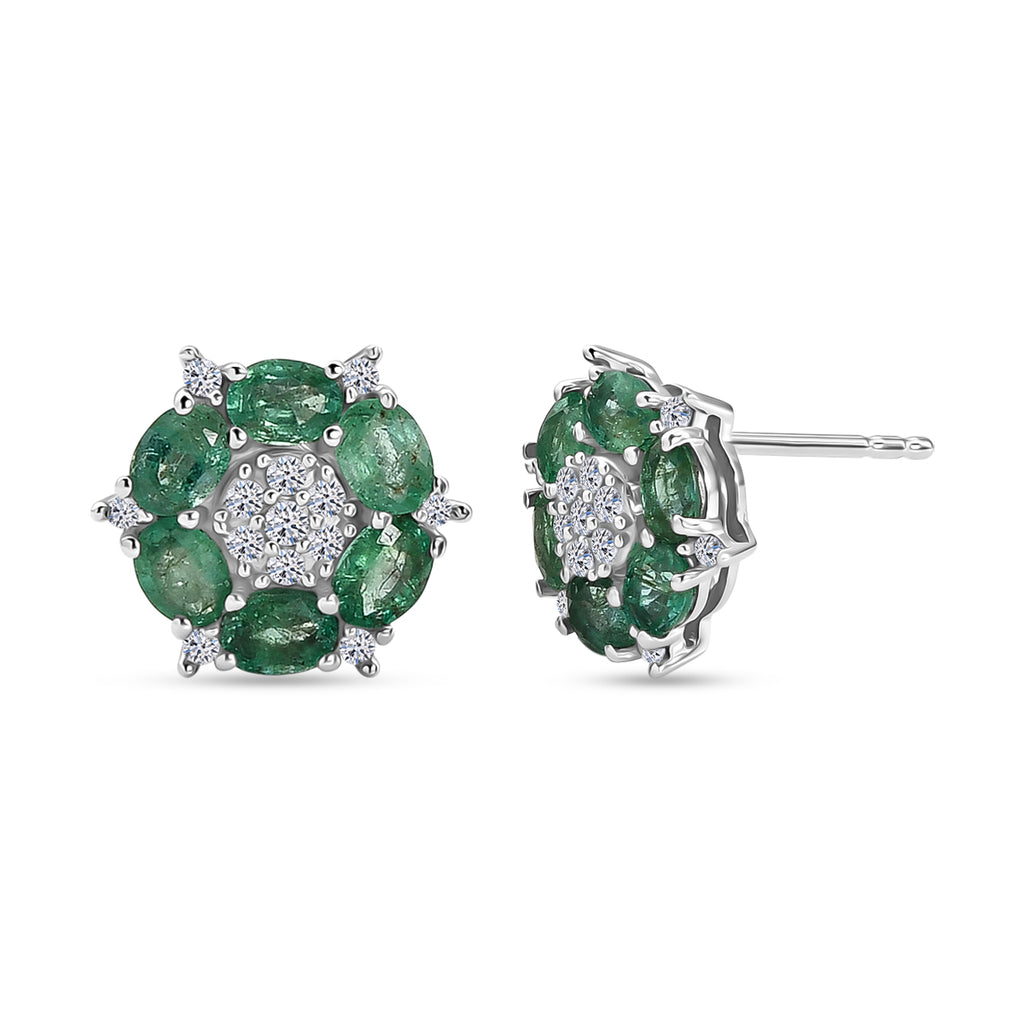 D'Joy AAA Kagem Sambischer Smaragd, Lab Grown Diamant Ohrringe 925 Silber Rhodiniert ca. 2.16 ct