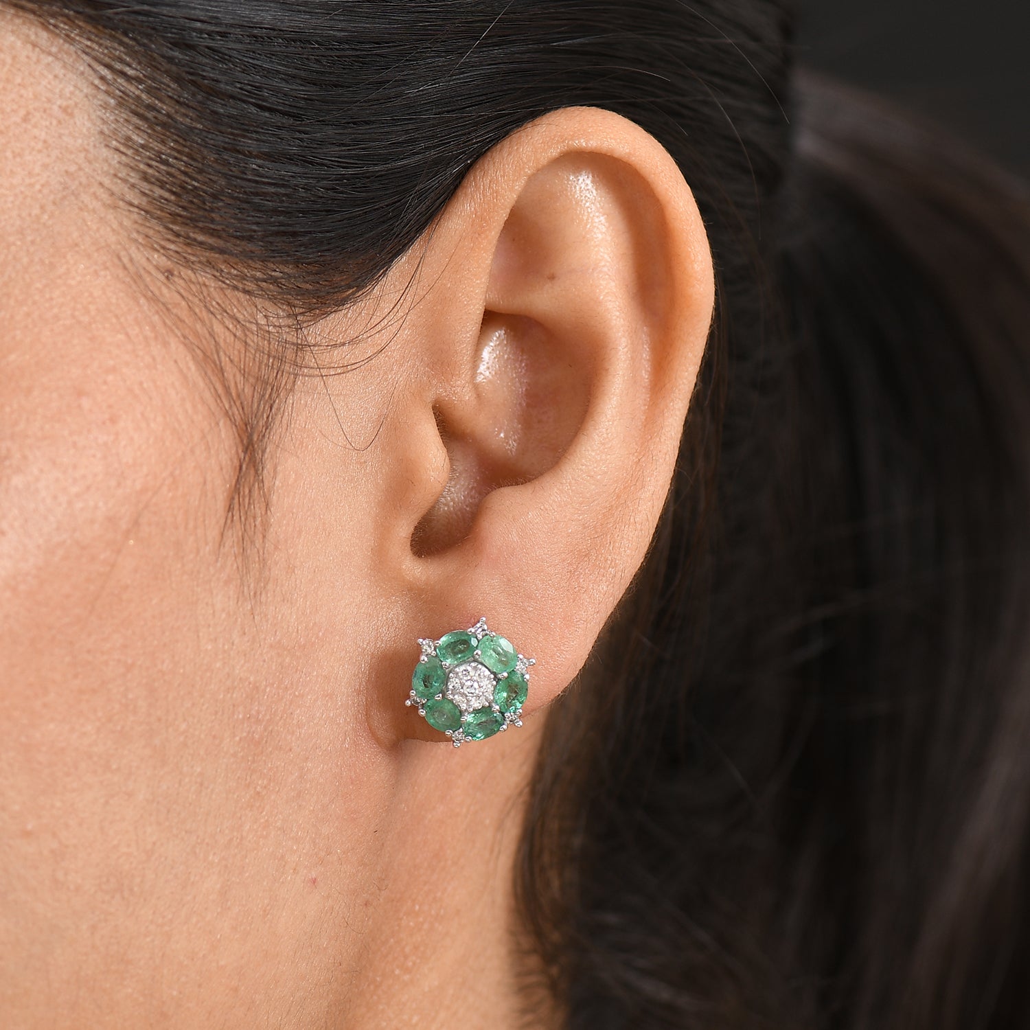 D'Joy AAA Kagem Sambischer Smaragd, Lab Grown Diamant Ohrringe 925 Silber Rhodiniert ca. 2.16 ct