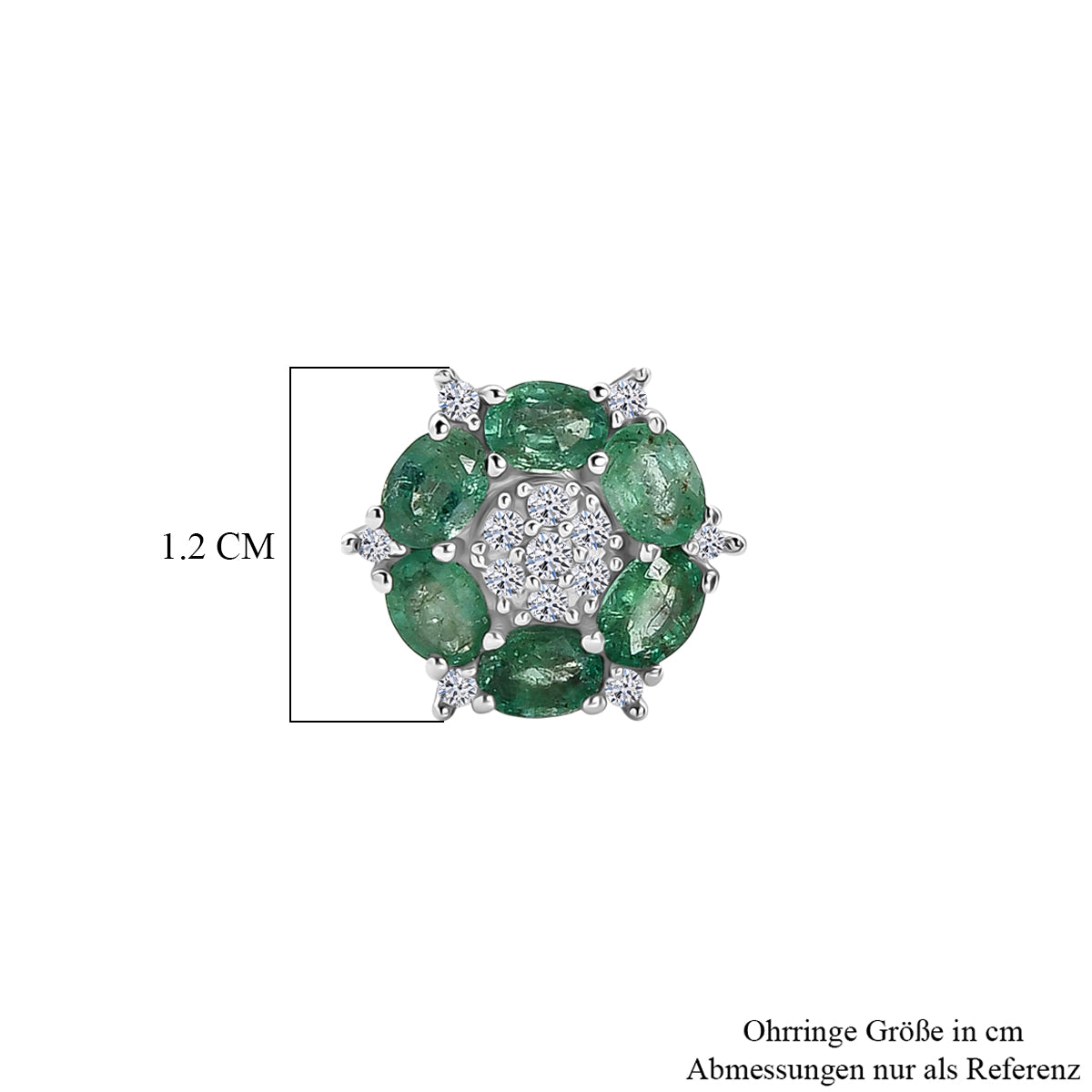D'Joy AAA Kagem Sambischer Smaragd, Lab Grown Diamant Ohrringe 925 Silber Rhodiniert ca. 2.16 ct
