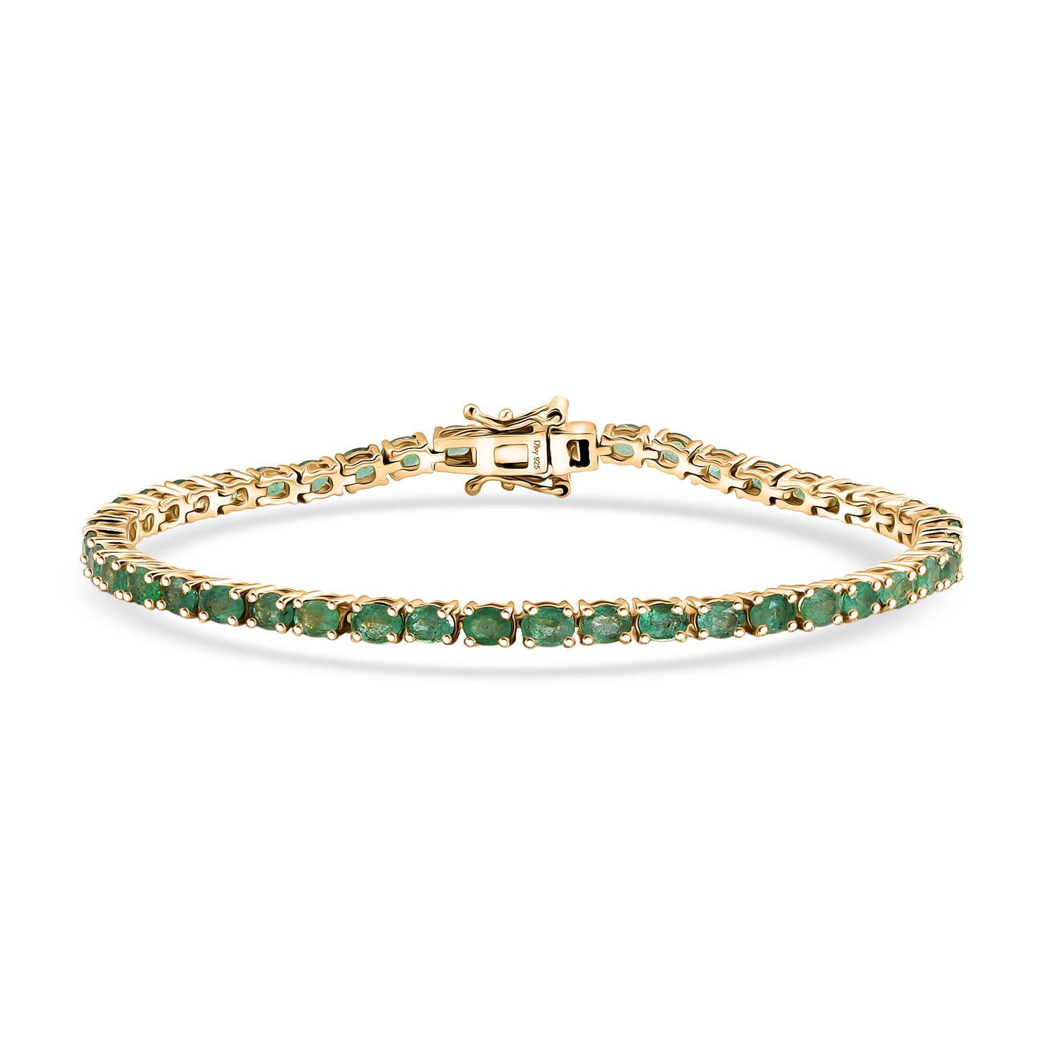 D'Joy AAA Kagem Sambischer Smaragd Armband ca. 19 cm 925 Silber 750 Gelbgold vermeil ca. 7,13 ct.