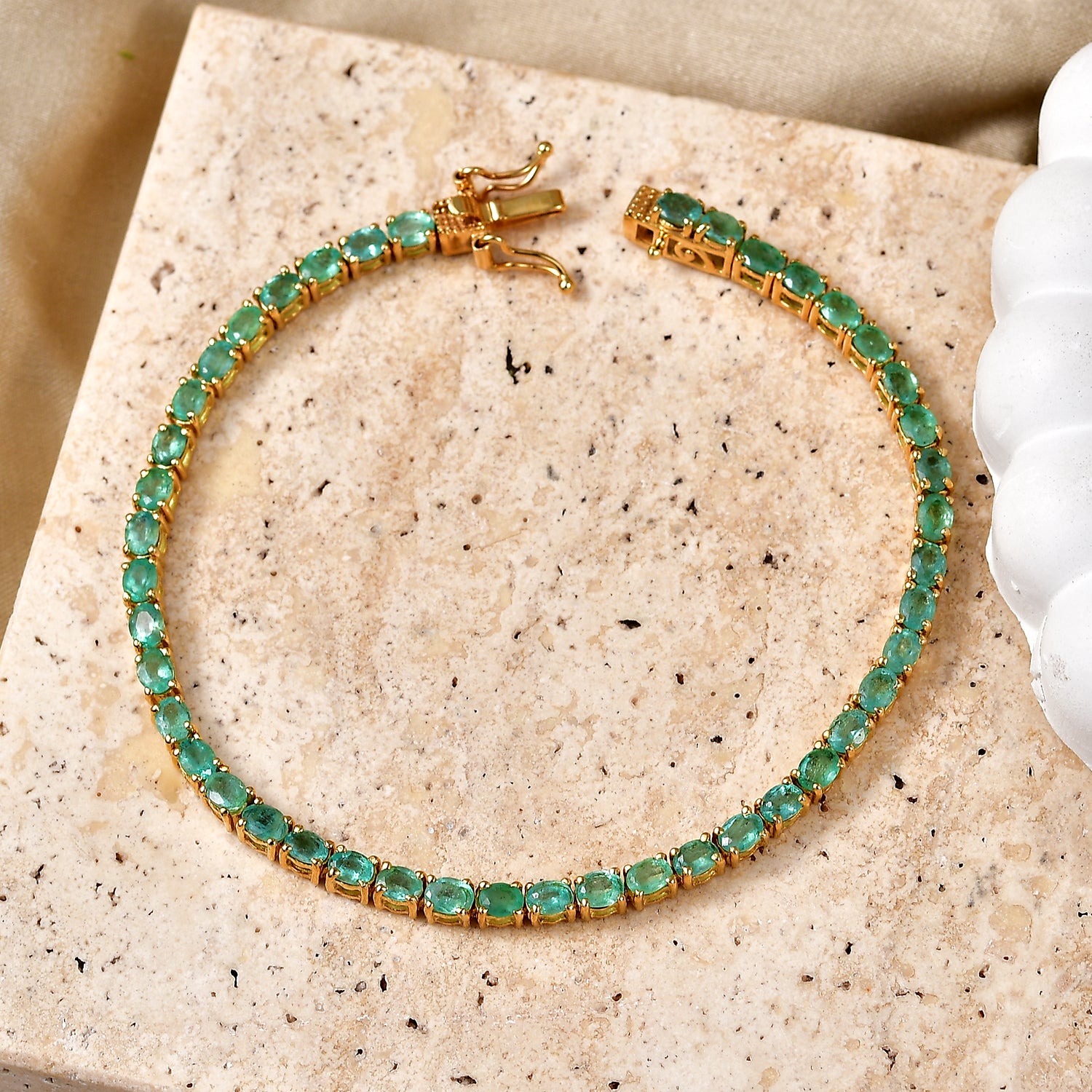 D'Joy AAA Kagem Sambischer Smaragd Armband ca. 19 cm 925 Silber 750 Gelbgold vermeil ca. 7,13 ct.