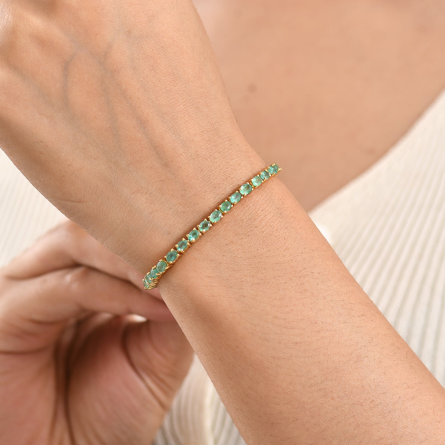 D'Joy AAA Kagem Sambischer Smaragd Armband ca. 19 cm 925 Silber 750 Gelbgold vermeil ca. 7,13 ct.