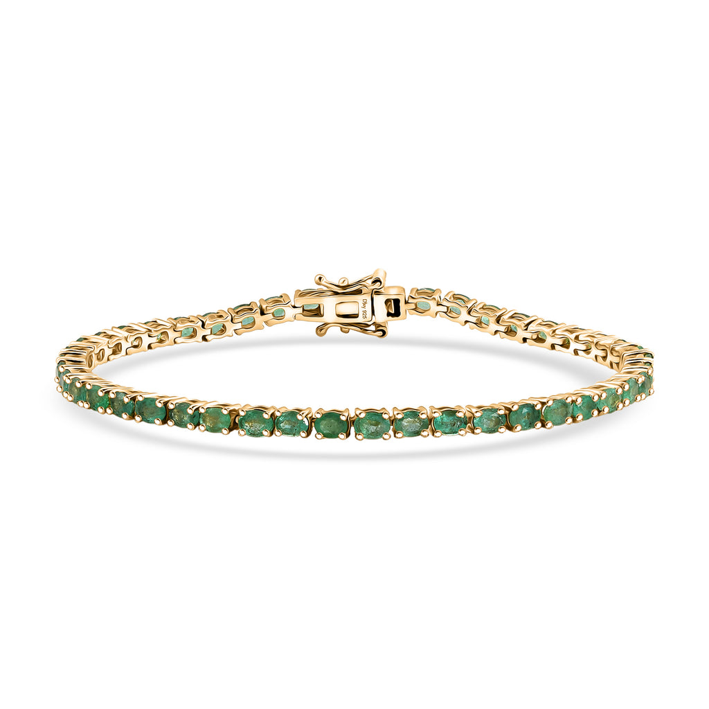 D'Joy AAA Kagem Sambischer Smaragd Armband ca. 19 cm 925 Silber 750 Gelbgold vermeil ca. 7,13 ct.
