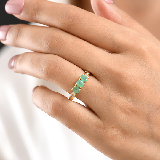 D'Joy AAA Kagem Sambischer Smaragd, Weißer Diamant Ring 925 Silber 750 Gelbgold vermeil (Größe 17.00) ca. 1,23 ct