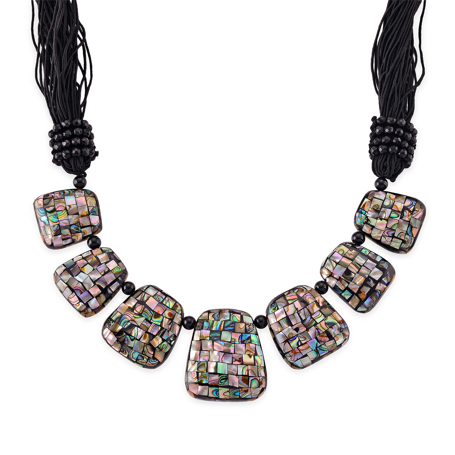 Schwarzer Achat, Abalone Muschel Halskette 50 cm ca. 24.01 ct