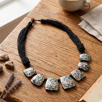 Schwarzer Achat, Abalone Muschel Halskette 50 cm ca. 24.01 ct