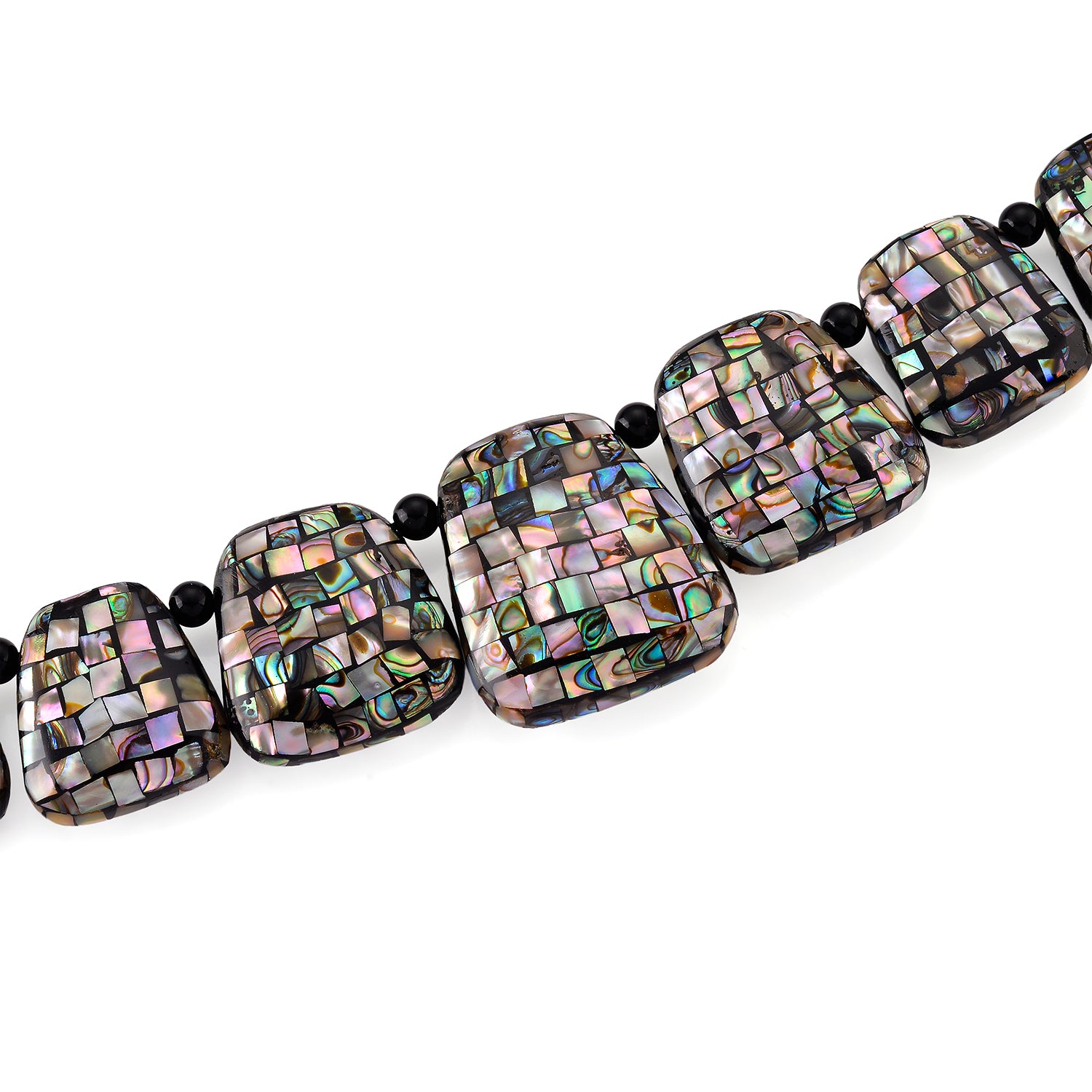 Schwarzer Achat, Abalone Muschel Halskette 50 cm ca. 24.01 ct