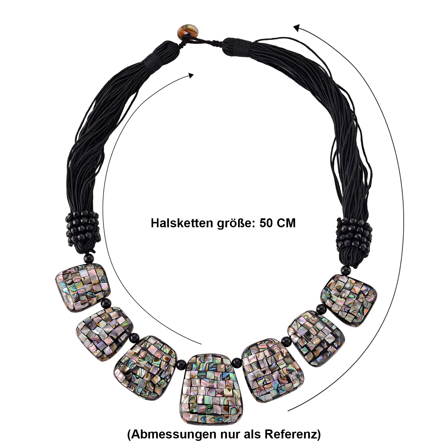 Schwarzer Achat, Abalone Muschel Halskette 50 cm ca. 24.01 ct