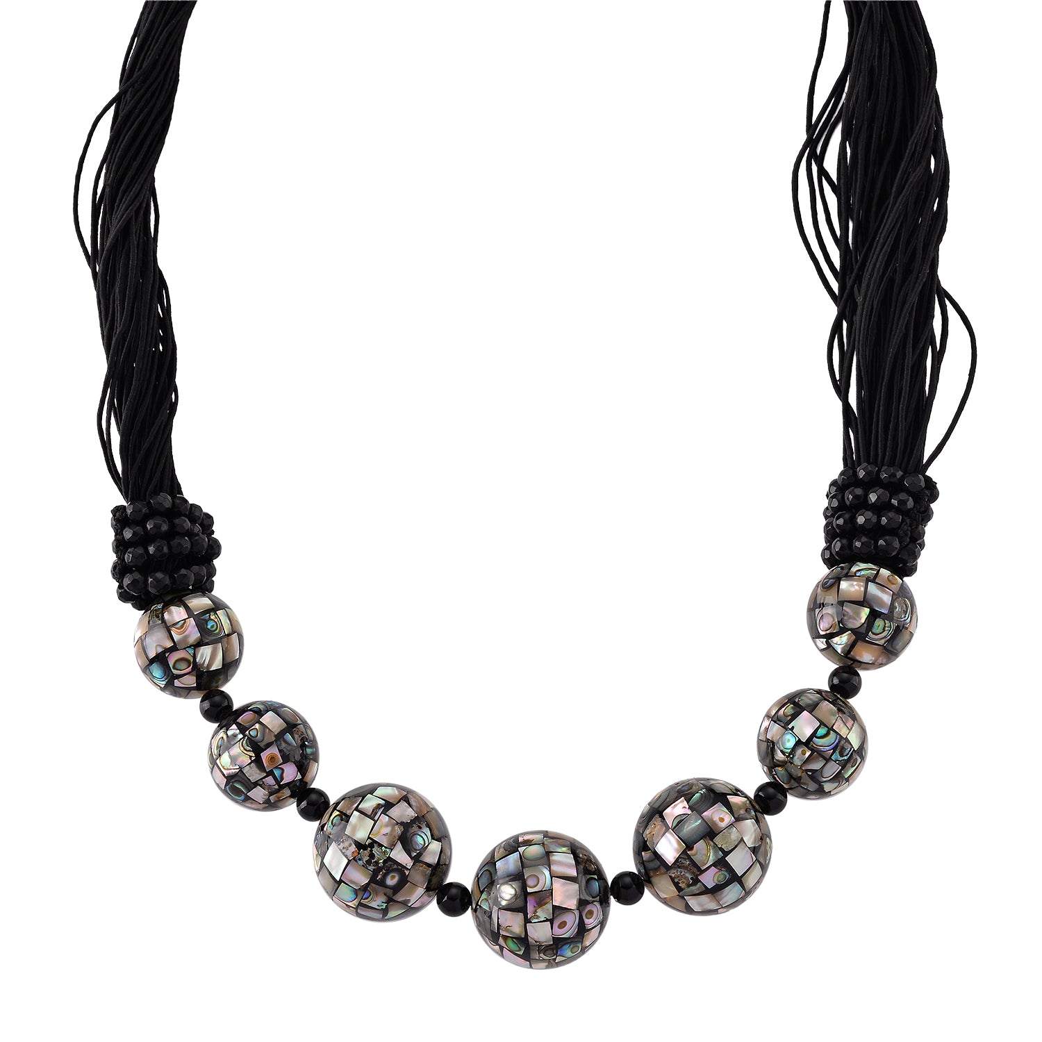 Schwarzer Achat, Abalone Muschel Halskette 50 cm ca. 18.01 ct