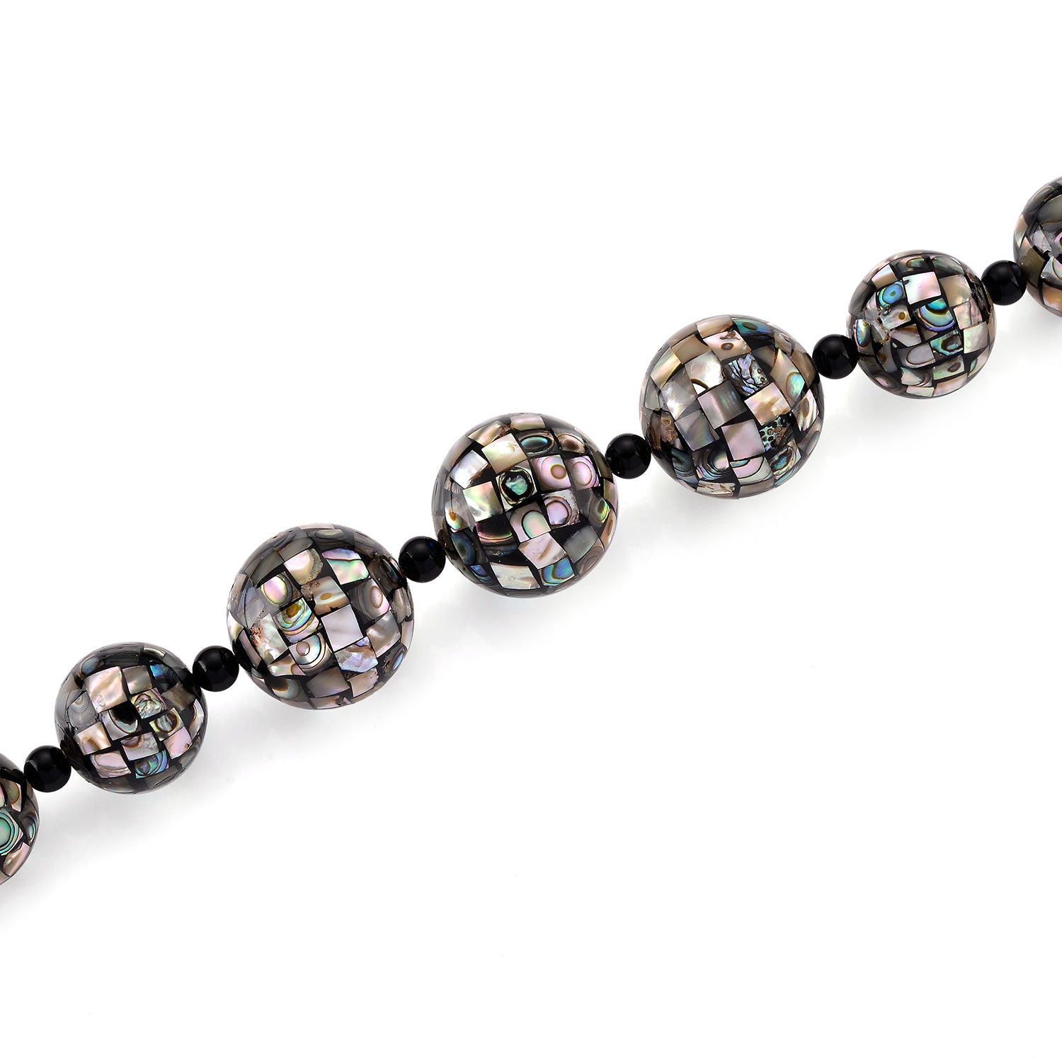Schwarzer Achat, Abalone Muschel Halskette 50 cm ca. 18.01 ct