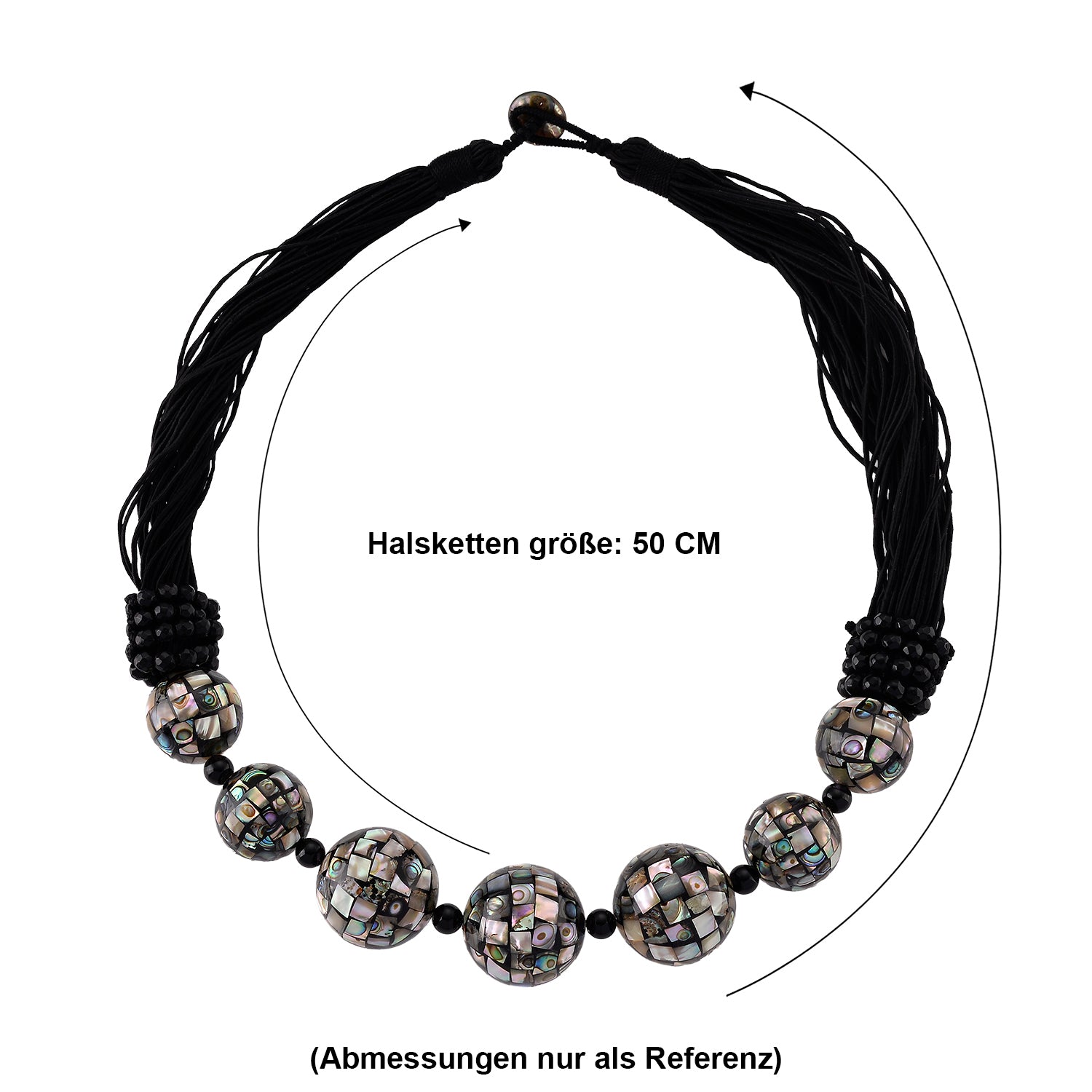 Schwarzer Achat, Abalone Muschel Halskette 50 cm ca. 18.01 ct
