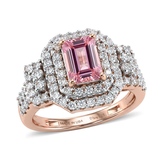 D'Joy AA Rosa Morganit, Moissanit AGI zertifiziert Ring 925 Silber 750 Roségold vermeil (Größe 19.00)  (10-16 Werktage Lieferzeit) ca. 1,84 ct