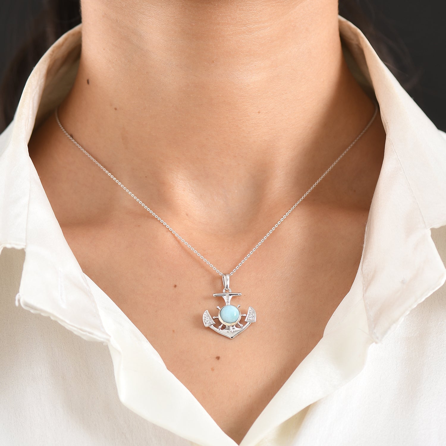 D'Joy Larimar, Weißer Zirkon Anhänger 925 Silber Platiniert ca. 1,89 ct.