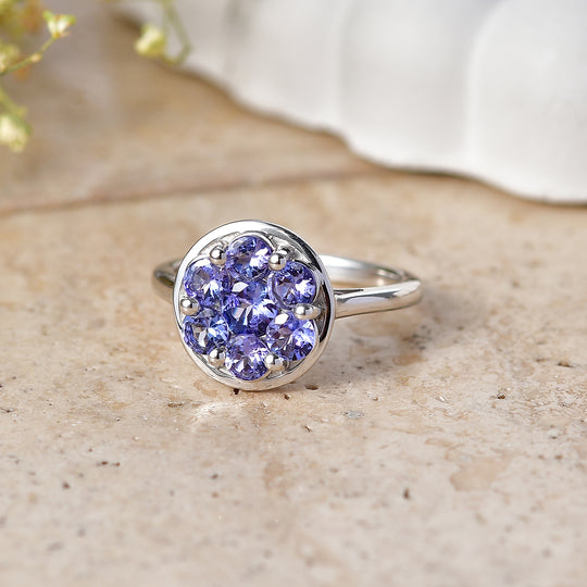 D'Joy AA Tansanit Ring 925 Silber Platiniert (Größe 19.00) ca. 1,34 ct
