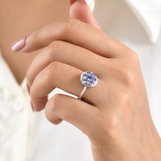 D'Joy AA Tansanit Ring 925 Silber Platiniert (Größe 19.00) ca. 1,34 ct