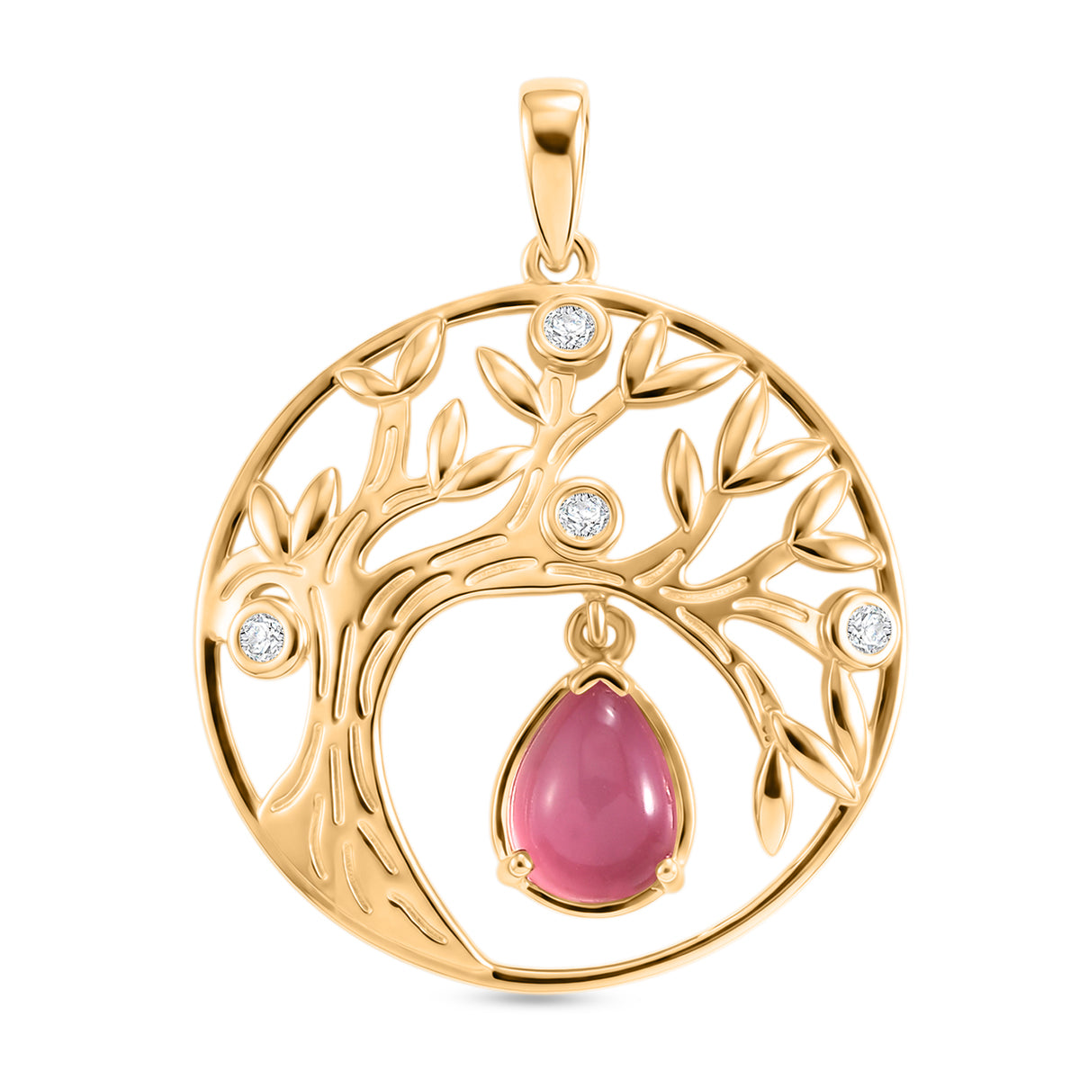 D'Joy Flamingo Mondstein, Weißer Zirkon Anhänger 925 Silber 750 Vergoldet ca. 1,41 ct.