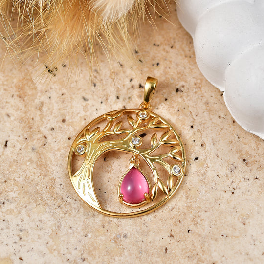 D'Joy Flamingo Mondstein, Weißer Zirkon Anhänger 925 Silber 750 Vergoldet ca. 1,41 ct.