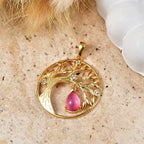 D'Joy Flamingo Mondstein, Weißer Zirkon Anhänger 925 Silber 750 Vergoldet ca. 1,41 ct.