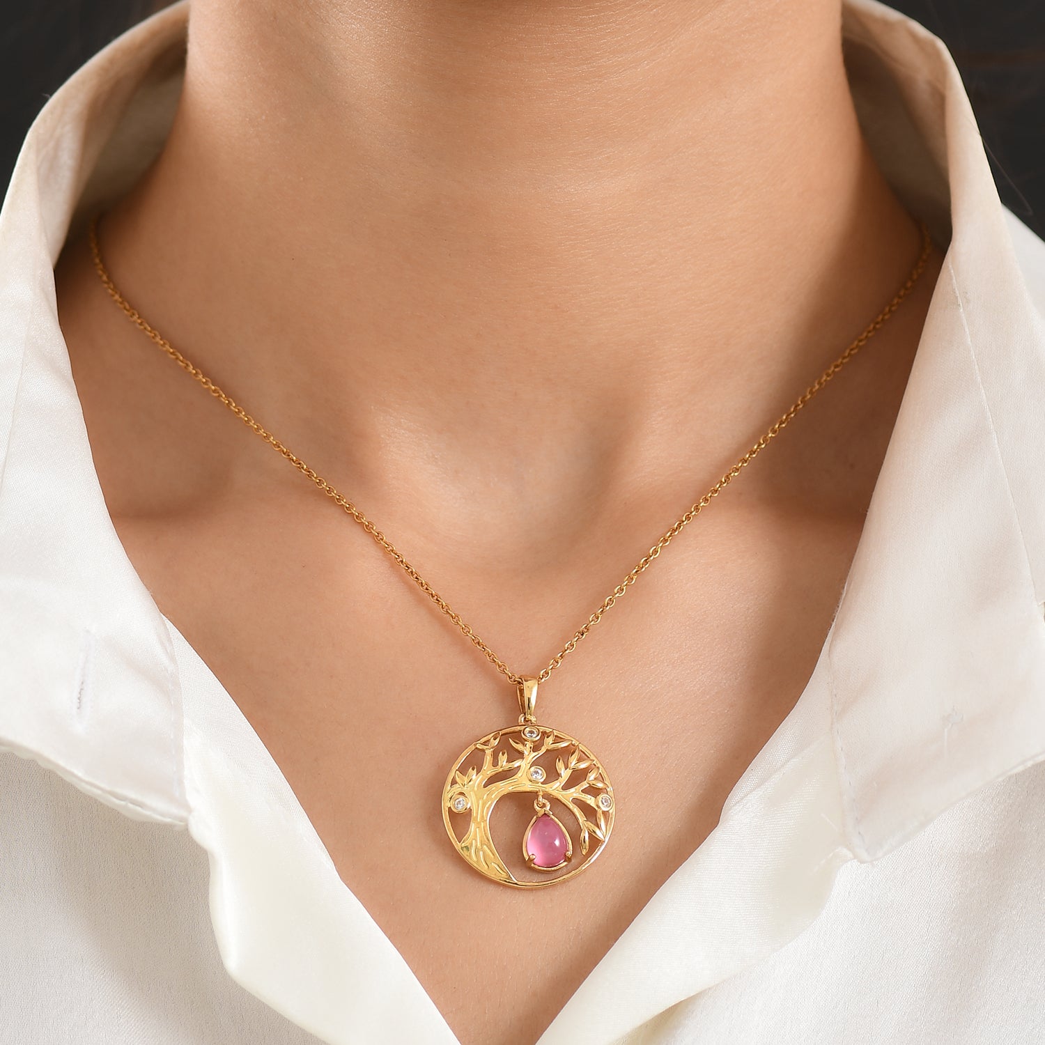 D'Joy Flamingo Mondstein, Weißer Zirkon Anhänger 925 Silber 750 Vergoldet ca. 1,41 ct.