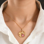 D'Joy Flamingo Mondstein, Weißer Zirkon Anhänger 925 Silber 750 Vergoldet ca. 1,41 ct.