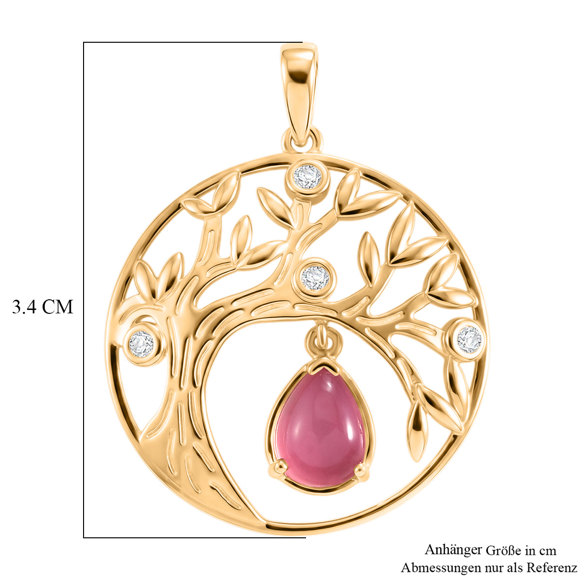 D'Joy Flamingo Mondstein, Weißer Zirkon Anhänger 925 Silber 750 Vergoldet ca. 1,41 ct.