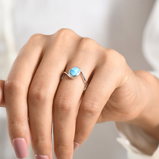 D'Joy Larimar Ring 925 Silber Platiniert (Größe 18.00) ca. 1,50 ct