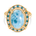 D'Joy Larimar, Neon Apatit Ring 925 Silber 750 Gelbgold vermeil (Größe 17.00) ca. 8,04 ct