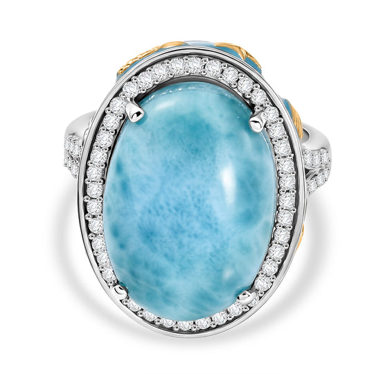 D'Joy Larimar, Weißer Zirkon Ring 925 Silber Rhodiniert und 750 Gelbgold Vermeil (Größe 18.00) ca. 14,73 ct