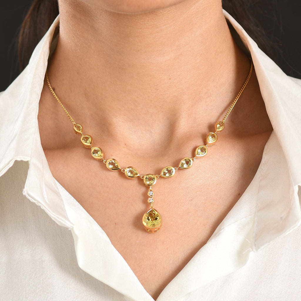 D'Joy AAA Ouro Verde-Quarz Halskette ca. 45 cm 925 Silber 750 Gelbgold vermeil ca. 11,08 ct.