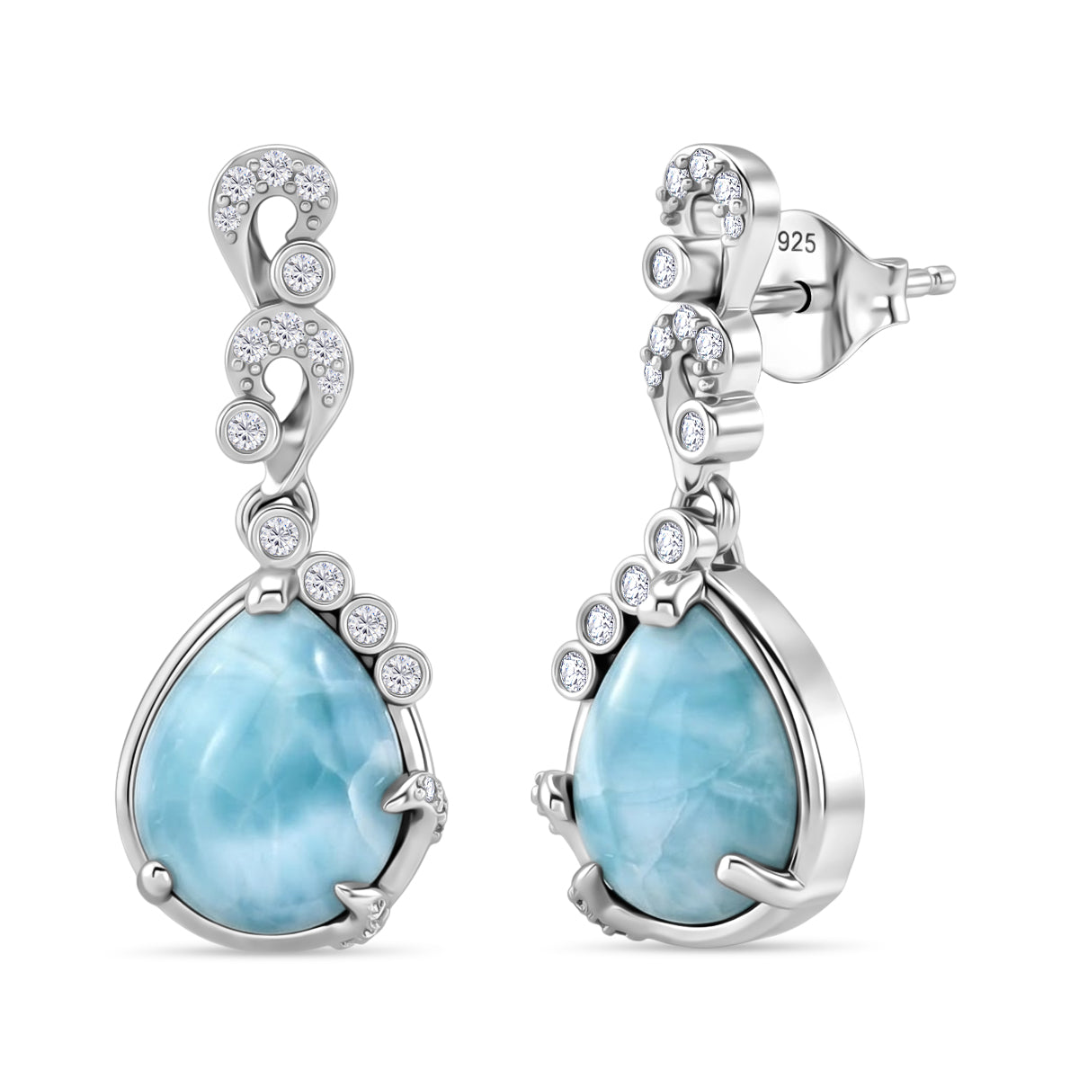 EVER TRUE Larimar, Weißer Zirkon Ohrringe Nickelfreies Messing ca. 6,70 ct.