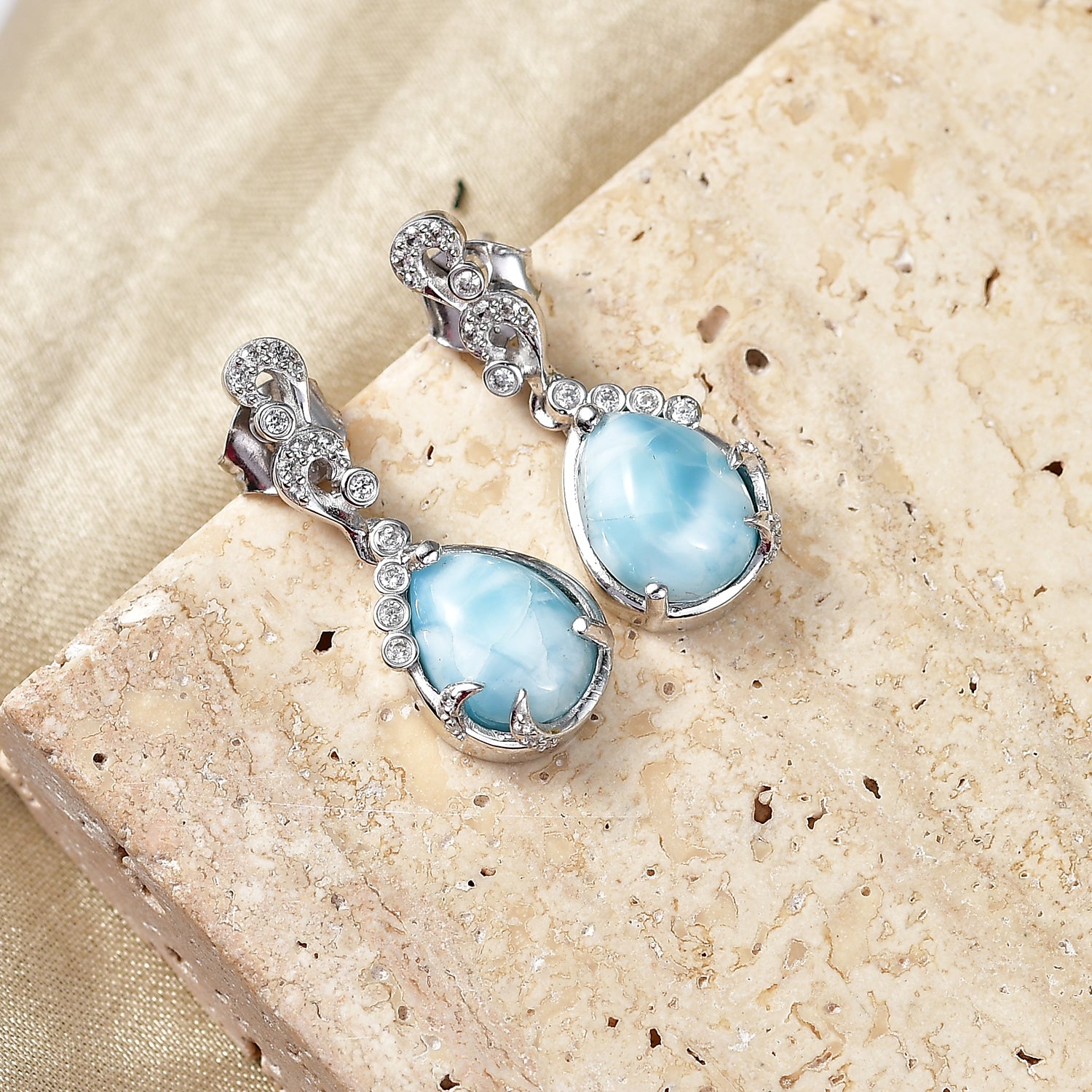EVER TRUE Larimar, Weißer Zirkon Ohrringe Nickelfreies Messing ca. 6,70 ct.