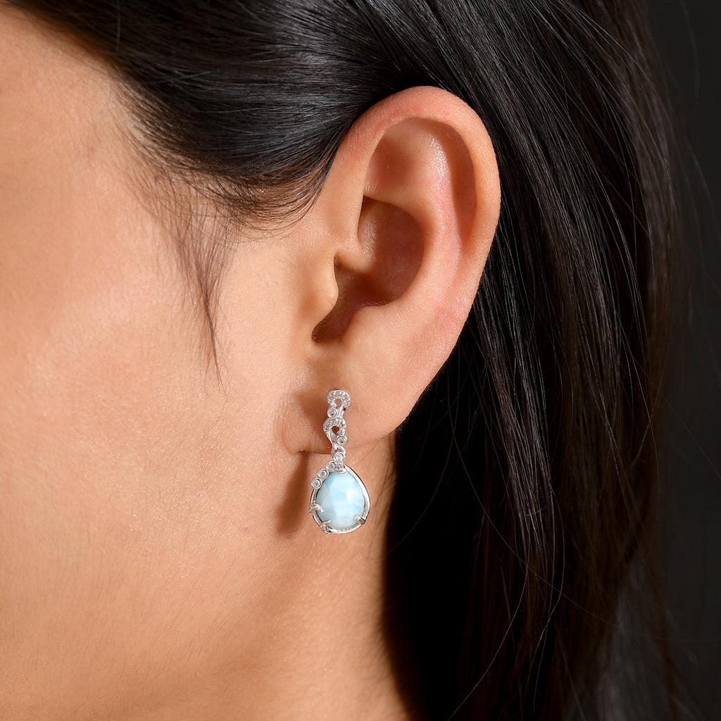 EVER TRUE Larimar, Weißer Zirkon Ohrringe Nickelfreies Messing ca. 6,70 ct.