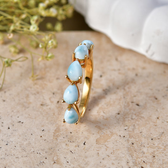 D'Joy Larimar Ring 925 Silber 750 Vergoldet (Größe 17.00) ca. 2,61 ct