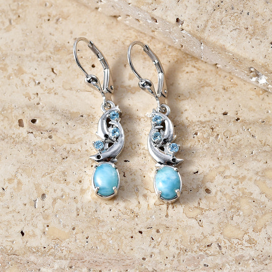 D'Joy Larimar, Himmelblauer Topas Ohrringe 925 Silber Rhodiniert ca. 2.34 ct