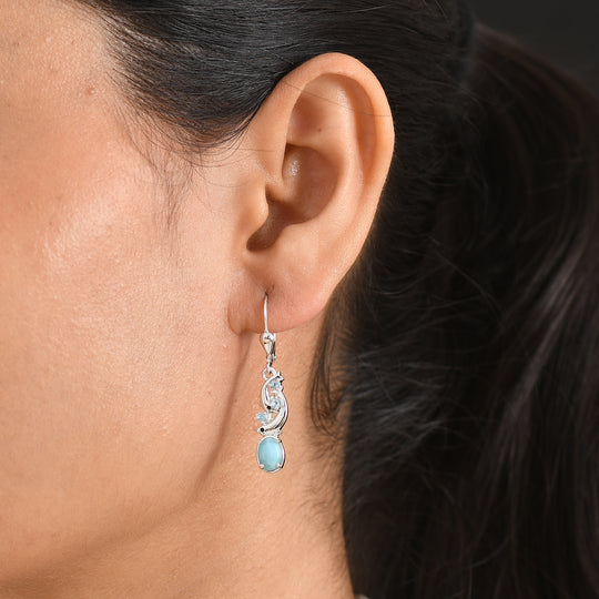 D'Joy Larimar, Himmelblauer Topas Ohrringe 925 Silber Rhodiniert ca. 2.34 ct