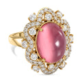 D'Joy Flamingo Mondstein, Weißer Zirkon Ring 925 Silber 750 Gelbgold vermeil (Größe 17.00) ca. 8,77 ct